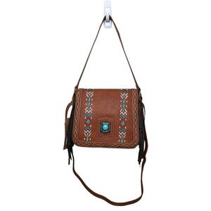 Catchfly Western Boho Multicolor Embroidery Crossbody W/Fringe